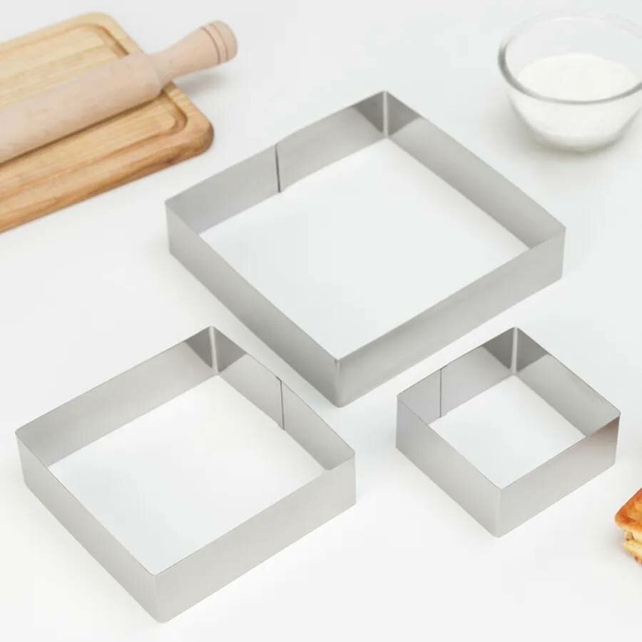 фото Набор форм для выпечки и выкладки "Квадрат", размер 10-15-20 см, 3 шт.