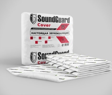 SoundGuard Звукоизоляционный мат изоКовер 5000 х 1500 х 15 мм, 1500x5000 мм, толщина 15 мм, плотность 136 кг/куб. м
