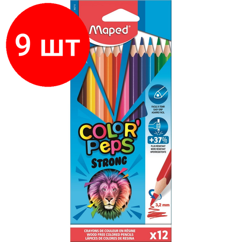 Комплект 9 наб, Карандаши цветные Maped COLOR'PEPS STRONG трехгран, пластик,862712