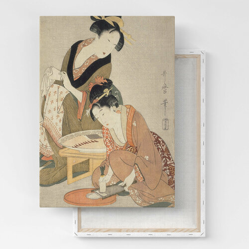 Картина на холсте, репродукция / Китагава Утамаро - Preparing Raw Fish / Размер 40 x 53 см Ананас Постер