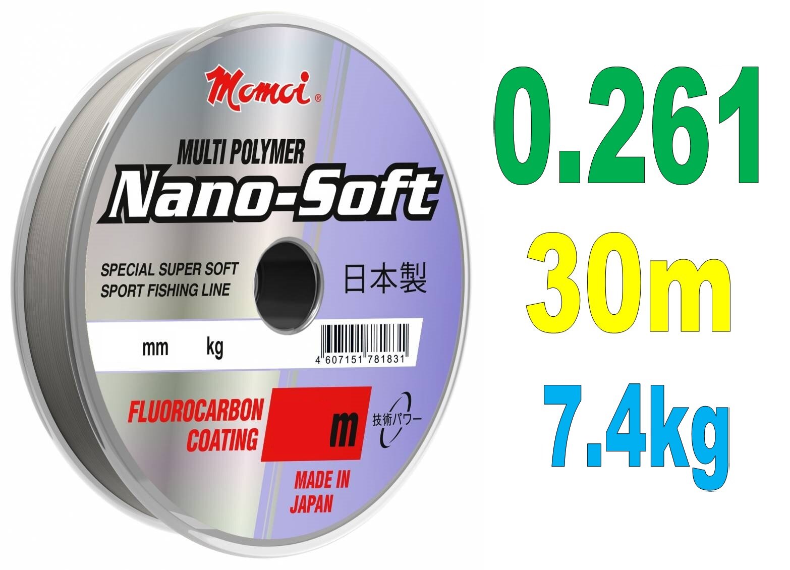 Монофильная леска для рыбалки Momoi NANO-SOFT WINTER 30м / зимняя леска / флюрокарбоновое покрытие