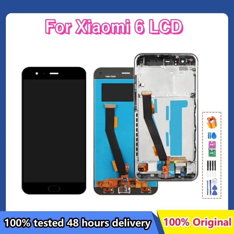 Оригинальный ЖК-дисплей Mi6 для Xiaomi Mi 6, с рамкой 5,15 дюйма, ЖК-дисплей Mi 6, сенсорный экран, стеклянная панель в сборе, Black With Frame