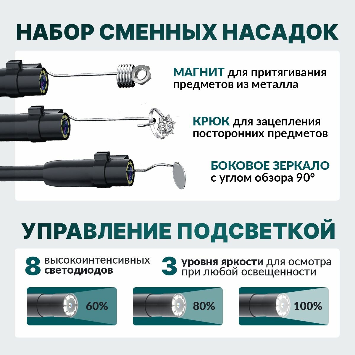 Изображение Поворотный эндоскоп автомобильный с дисплеем, камера 8 мм