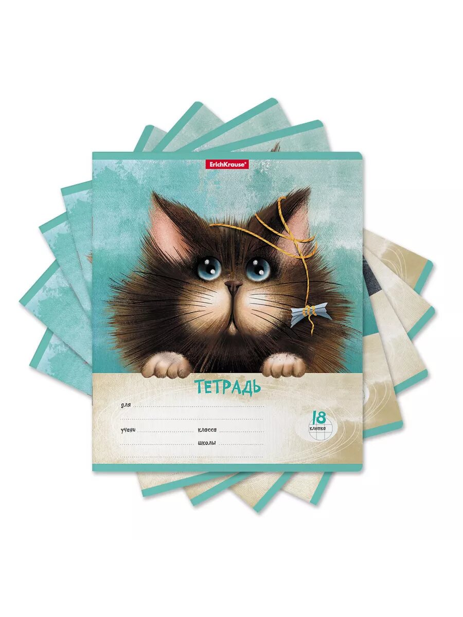 Тетрадь 18 л в клетку "Funny Cats" (в упаковке из 5 шт)