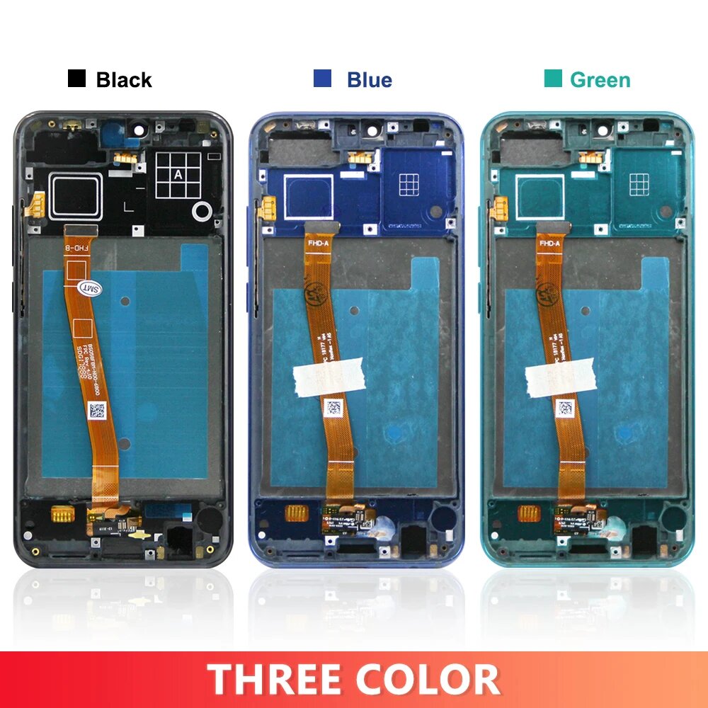 5,84-дюймовый экран с отпечатком пальца для Huawei Honor 10 COL-AL10 L29, ЖК-дисплей, цифровой сенсорный экран с рамкой для Honor 10, сборка, With Blue Frame — фото 1