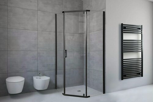 Изображение товара Душевой уголок Royal Bath стекло прозрачное профиль черный 6мм трапеция 80х90х200