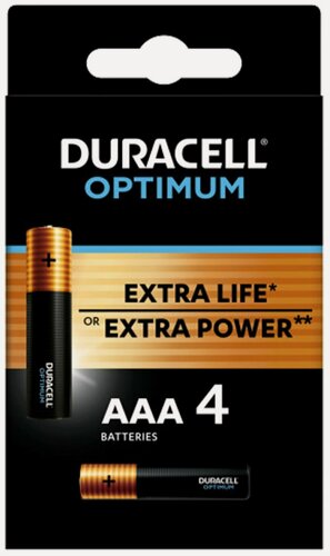 Изображение товара Батарейки DURACELL Optimum AAA BL4, (4шт) в блистере, щелочные. (Бельгия) 2025г.