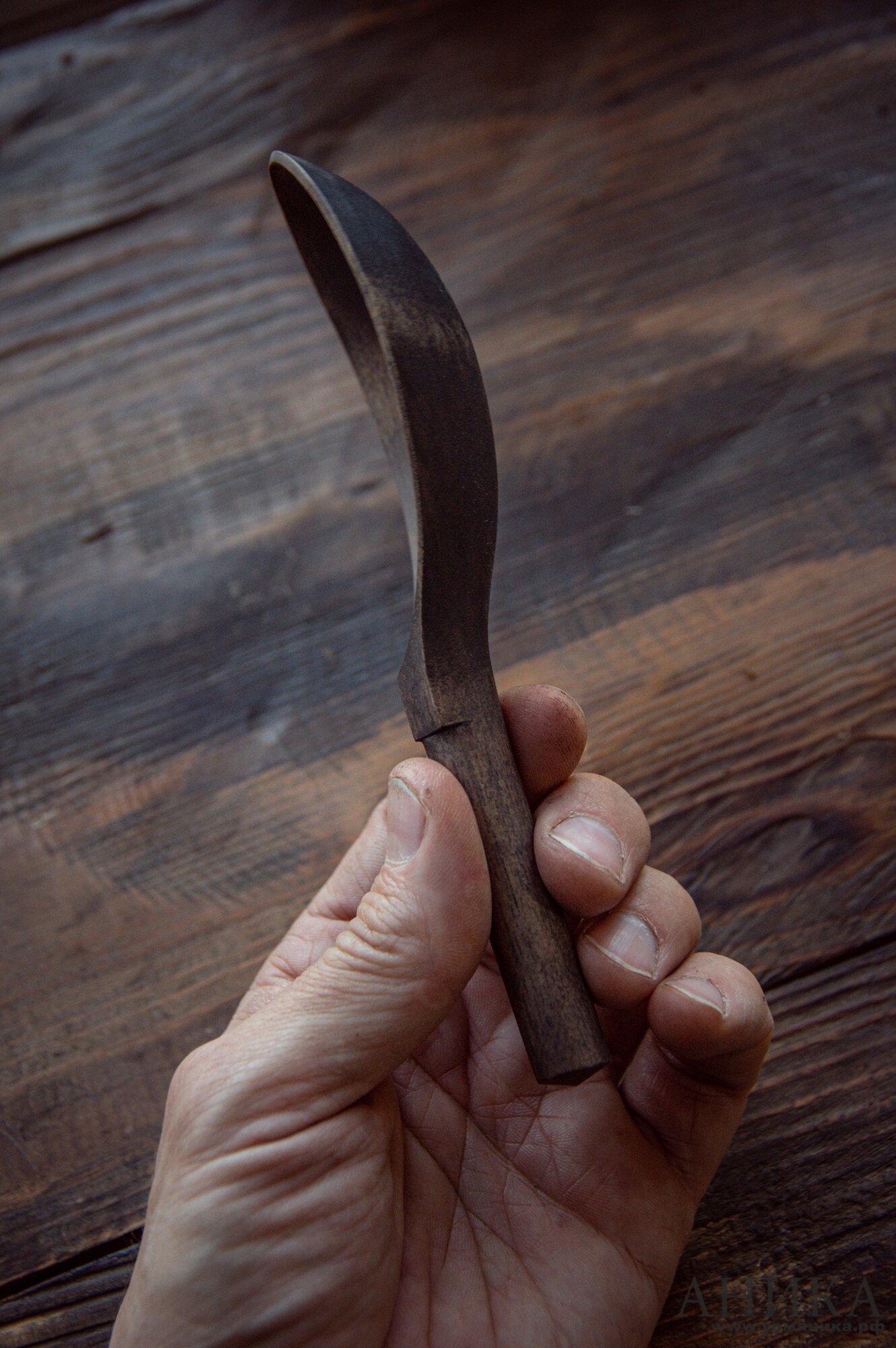 Ложка деревянная из березы, тонированная, по мотивам находки из Мангазеи, бренд Аника — фото 1