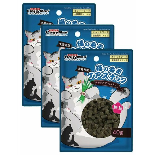 Лакомство для кошек CattyMan Гранола для выведения шерсти на основе кошачьей травы с тихоокеанским тунцом, 3 уп х 40 г