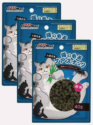 Изображение товара Лакомство для кошек CattyMan Гранола для выведения шерсти на основе кошачьей травы с тихоокеанским тунцом, 3 уп х 40 г