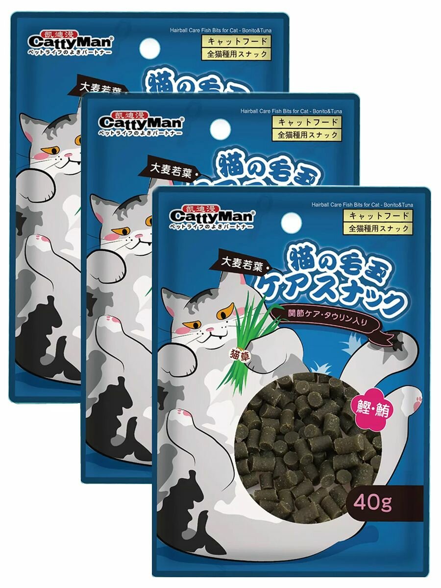 Лакомство для кошек CattyMan Гранола для выведения шерсти на основе кошачьей травы с тихоокеанским тунцом, 3 уп х 40 г