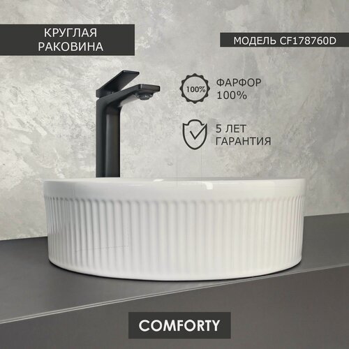 Изображение товара Накладная круглая рифленая раковина 40см Comforty CF178760D для ванной на столешницу