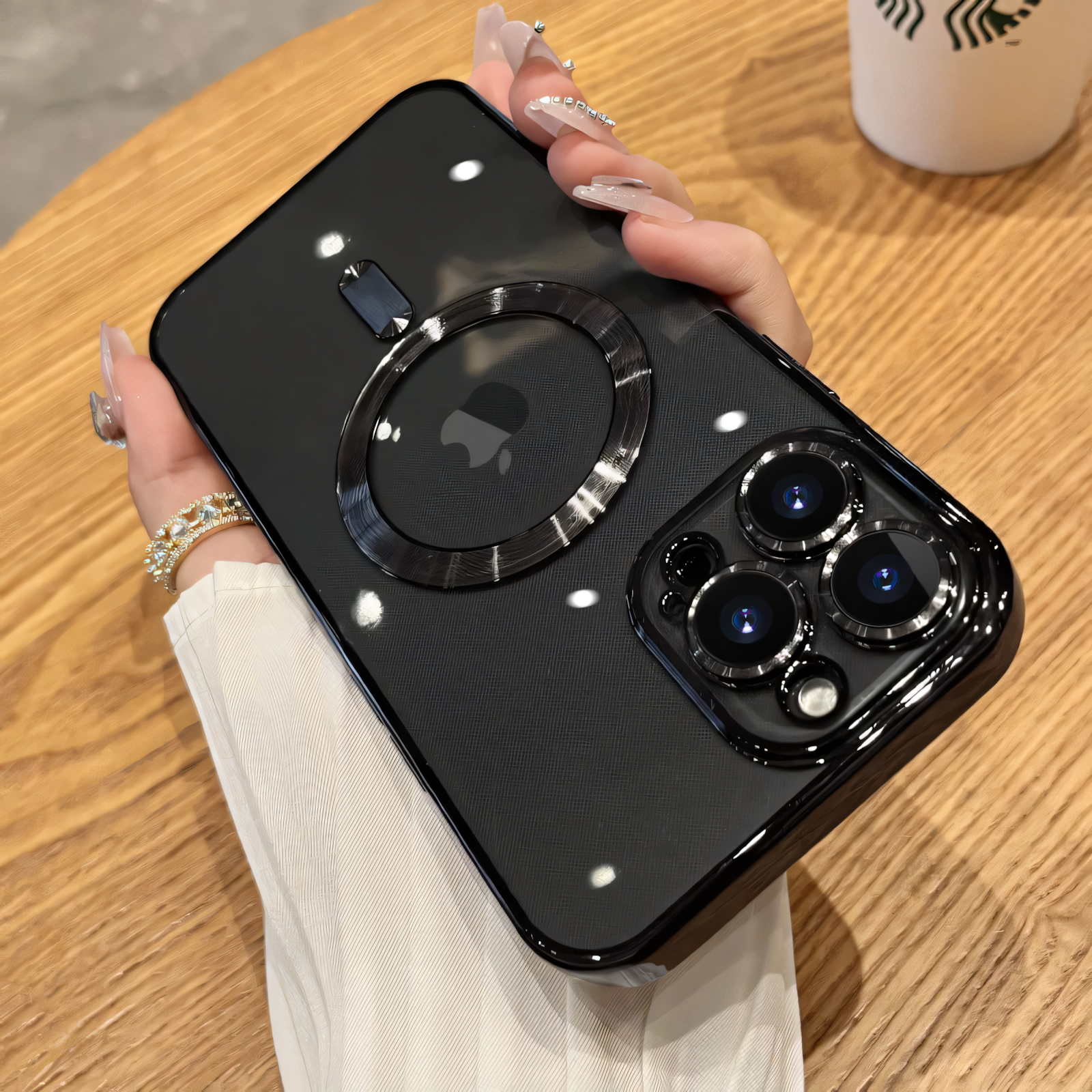 Прозрачный чехол для iPhone 16 Pro Max, глянцевый, с магнитным креплением, TPU, графитово-черный