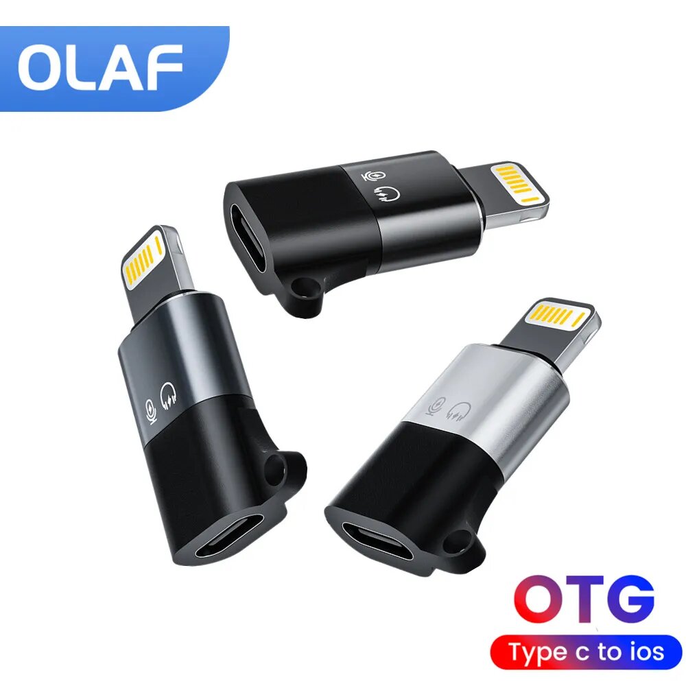Переходник Olaf OTG типа c на Lightning для iphone Lightning «папа» на USB C «мама» типа c для наушников USB-накопитель OTG, Black — фото 1