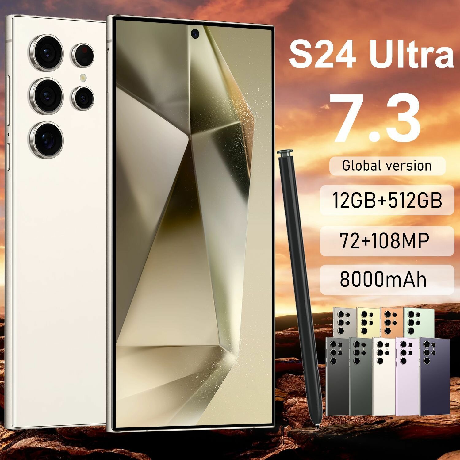 Смартфон "S24 Ultra", 7.3" incell, 12GB/512GB, 8 ядер, Android 13
