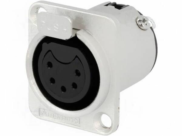 Гнездо AMPHENOL AC5FDZ, Гнездо XLR "мама", PIN 5, прямой, цанговые контакты, с кнопкой