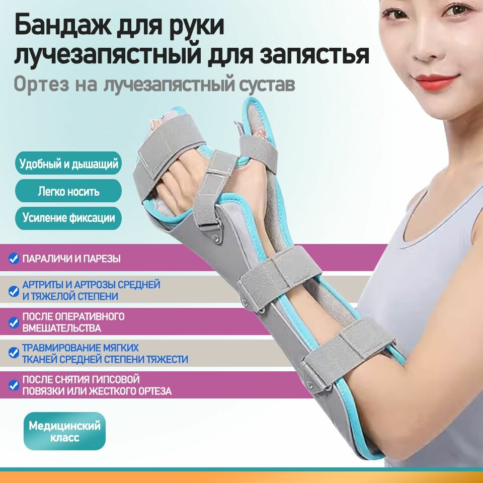 Ортез на лучезапястный сустав, Бандаж на лучезапястный сустав / емиплегии-левая рука фиксирующий ортез на руку, ночной фиксатор для реабилитации при атрофии мышц кисти, запястья и пальцев