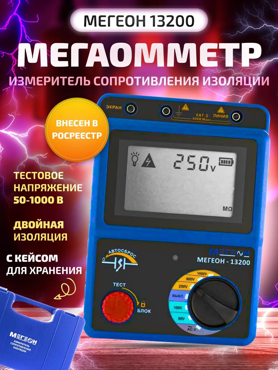 Измеритель сопротивления изоляции (мегаомметр) мегеон 13200