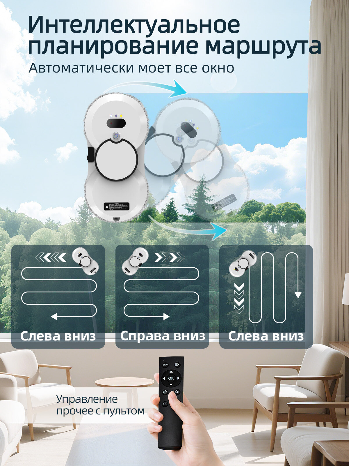 Робот Для Мойки Окон РУМПРО W17S ическое Распыление Воды Со Сменными Салфетками 10 Шт, Робот Мойщик Окон — фото 1
