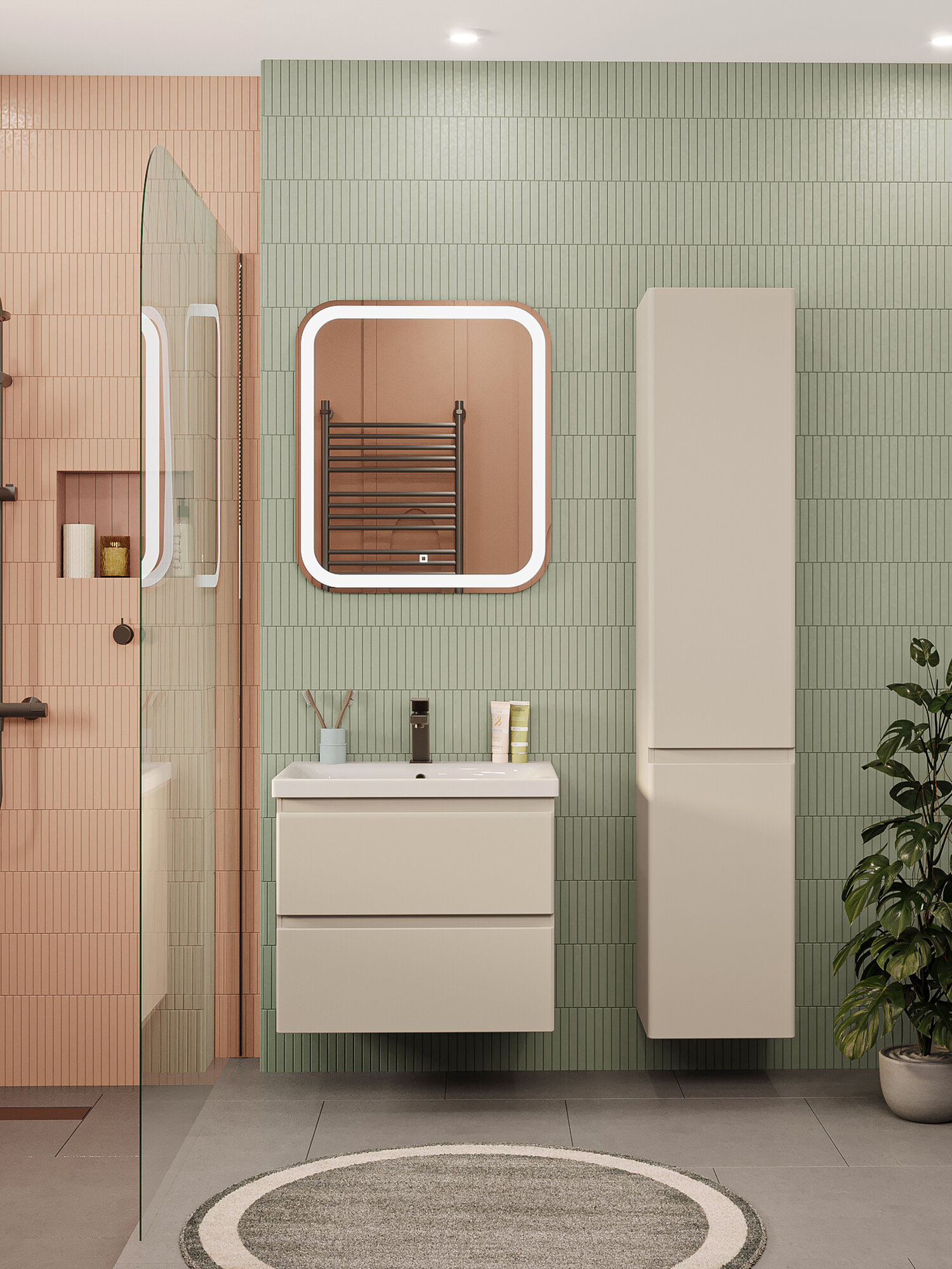 Шкаф-пенал подвесной SanStar Riana для ванной комнаты cappuccino