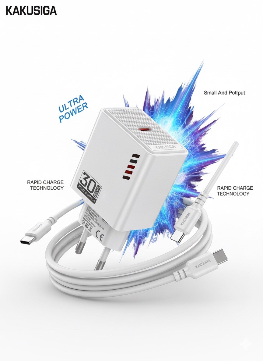 Комплект для быстрой зарядки kakusiga PD30W, QC3.0, USB Type-C, белый
