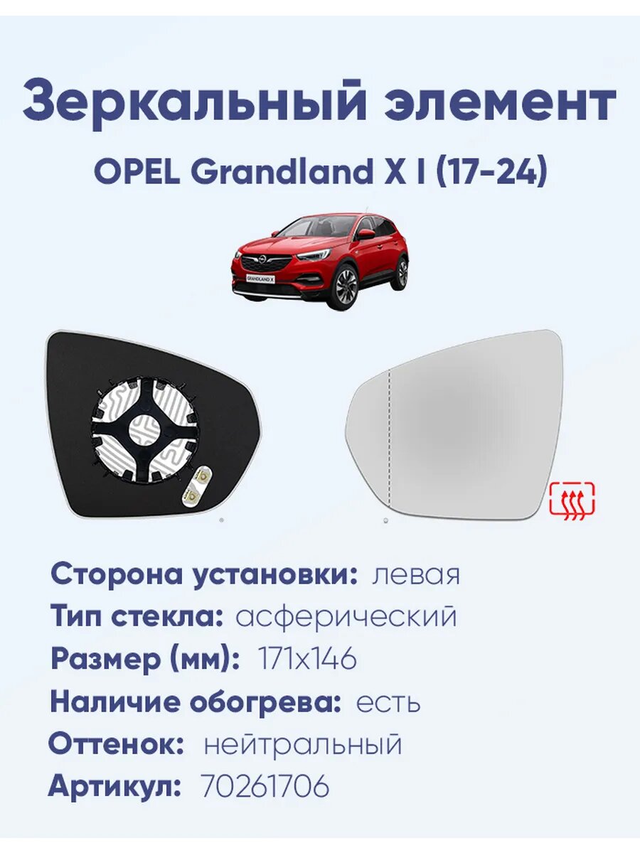 Зеркальный элемент левый OPEL Grandland X I (17-24)A70261706