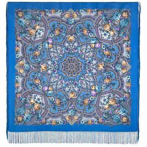 Платок Павловопосадская платочная мануфактура, 125х125 см, синий, серый
