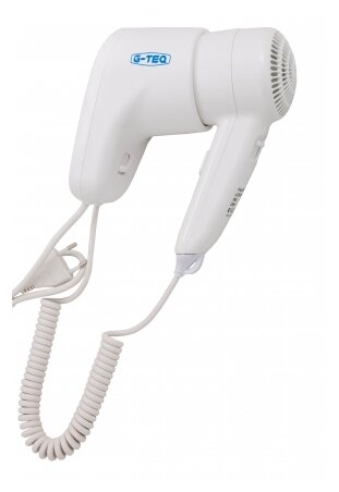 Фен настенный автоматический для сушки волос для гостиниц и бассейнов G-teq 8724, белый 1200 вт