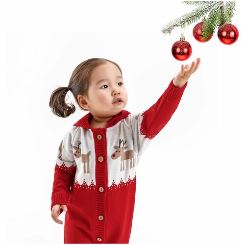 Комбинезон Amarobaby Pure Love Christmas Deer, открытая стопа, размер 68, красный, белый