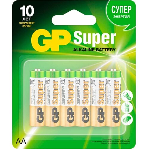 Алкалиновые батарейки GP АA 6 шт. Super Alkaline 15А 15A-CR6 72/720 алкалиновые батарейки gp super alkaline 15а аa 4 шт 15a 2cr4