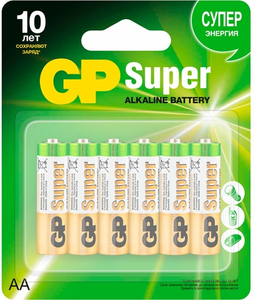 Алкалиновые батарейки GP АA 6 шт. Super Alkaline 15А 15A-CR6 72/720