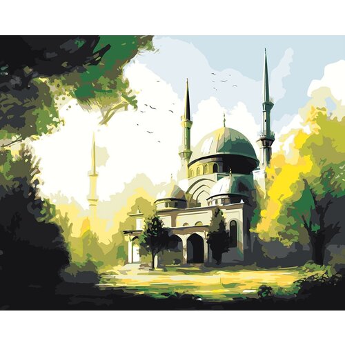 Картина по номерам ЖПН Мечеть в зелёном саду, Раскраска 40x50 см, Мечеть картина по номерам жпн мечеть в цветущем саду раскраска 40x50 см мечеть
