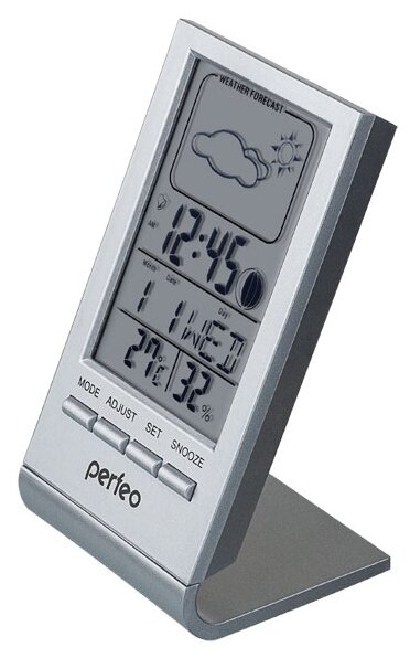Термометр-гигрометр, часы Perfeo "Angle" PF-S2092 silver - фотография № 1