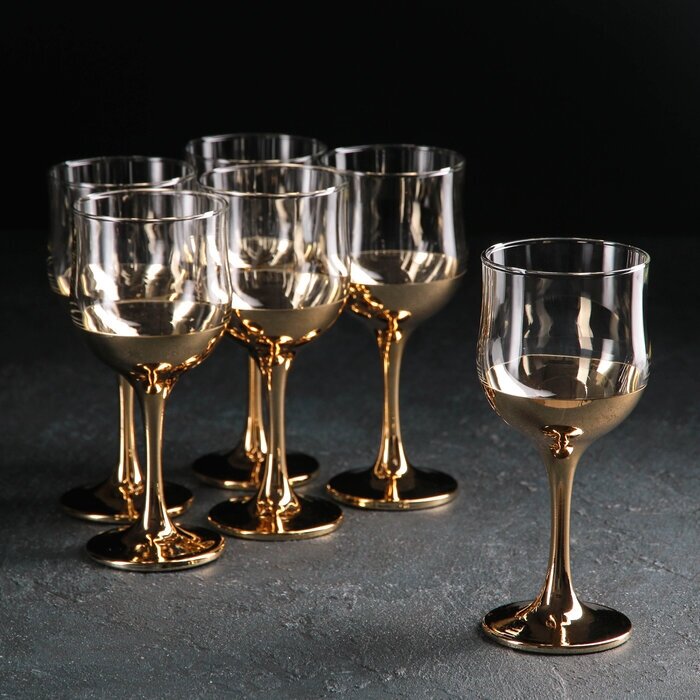 Гусь-хрустальный стекольный завод Набор бокалов для вина «Поло», 250 мл, 6 шт, цвет золотой