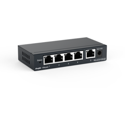 Коммутатор Ruijie Reyee 5-Port Gigabit unmanaged Switch, 5 Gigabit RJ45 Ports, Steel Case коммутатор moxa eds 2008 el t 8 port entry level unmanaged switch 8 fast tp ports