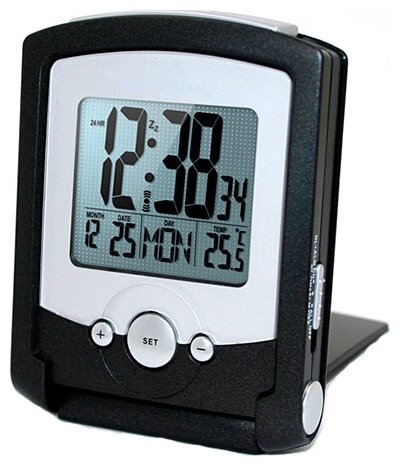 Дорожные часы-будильник с термометром и подсветкой WENDOX W2713-B, черный