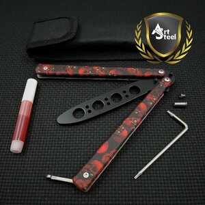 Нож бабочка тренировочный Red Skull, ARTSTEEL, красный