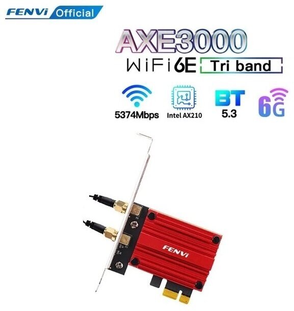 Двухдиапазонный беспроводной Wi-Fi-адаптер Fenvi PCE-AXE3000 Wi-Fi 6E AX210 Bluetooth 5.3 5374 Mb/s с 2 4 Г 5 ГГц 6 Г Wi-Fi 802 11 AX AC - фотография № 1