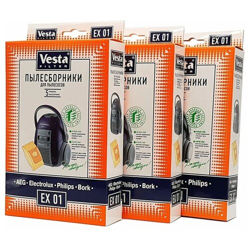Vesta filter EX 01 XXl-Pack комплект пылесборников, 15 шт комплект синтетических пылесборников vesta filter rw08s xxl pack 9 шт 6 фильтров