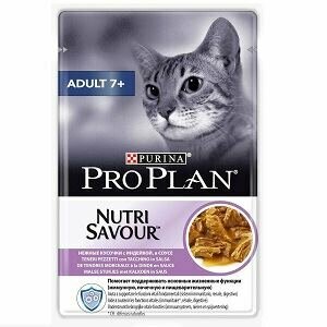 Pro Plan Adult 7+ пауч для кошек старше 7 лет (кусочки в соусе) Индейка, 85 г. упаковка 26 шт