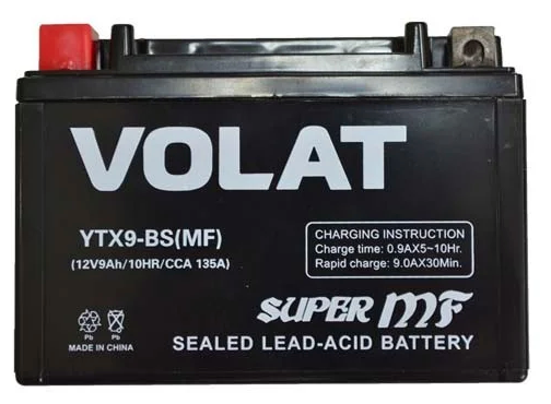 Мото аккумулятор VOLAT YTX9-BS (MF), полярность прямая