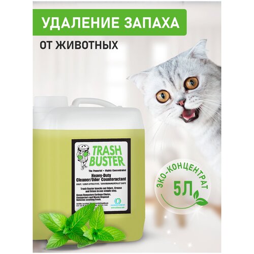 Trash Buster / Удаление запаха животных (собак и кошек) / Нейтрализатор мочи и меток / 5 литров концентрации 1:50
