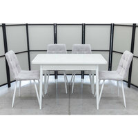Обеденная группа Ост Кватро, стол белый термопластик, 110(140)х70 см, обивка стульев антивандальная, моющаяся, антикоготь, цвет светло-серый