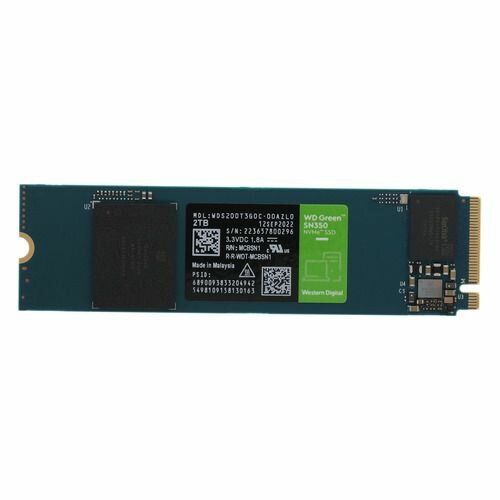 SSD накопитель WD Green SN350 WDS200T3G0C 2ТБ, M.2 2280, PCIe 3.0 x4, NVMe, M.2