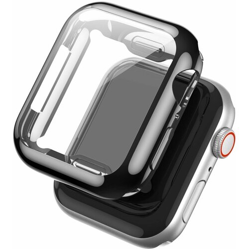 Защитный силиконовый противоударный чехол со стеклом для корпуса Apple Watch Series 7/8 (эпл вотч) 45 мм, черный