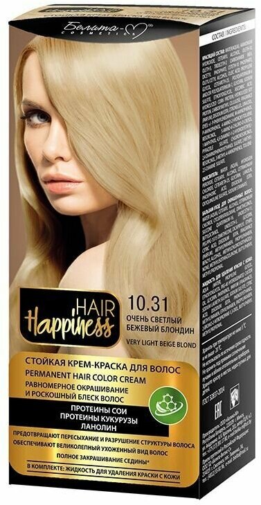 Белита-М Крем-краска для волос HAIR HAPPINESS стойкая тон 10.31 очень светлый бежевый блондин
