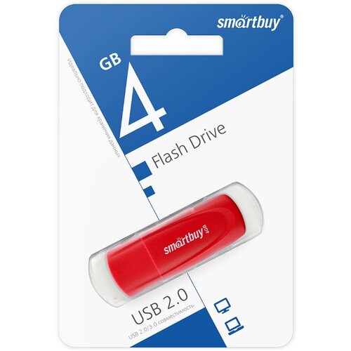 Флеш-накопитель 4Gb SmartBuy Scout, USB 2.0, пластик, красный
