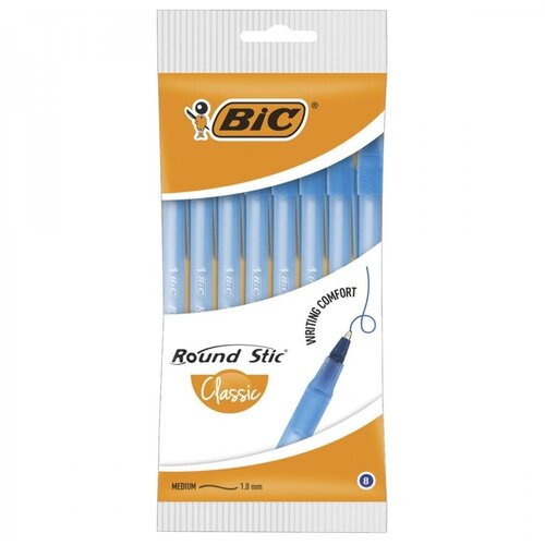 Набор шариковых ручек BIC Round Stic (0.5мм, синий цвет чернил) 8шт, 6 уп. (928497)