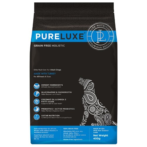 фото Корм для собак PureLuxe (0.4 кг) Elite Nutrition for adult dogs with turkey