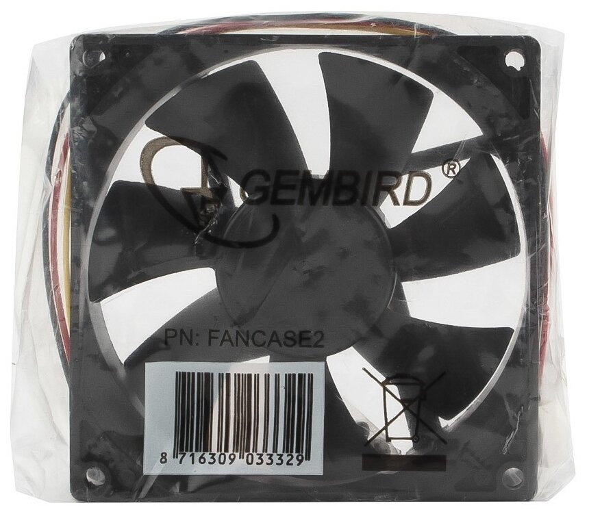Вентилятор охлаждения Gembird FANCASE2, 92x92x25, втулка, 3 pin, провод 30 см